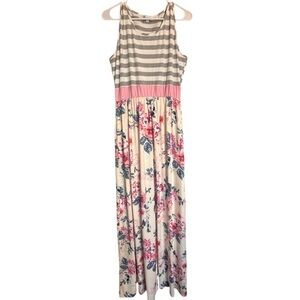 Elegant Floral and Striped Maxi Dress